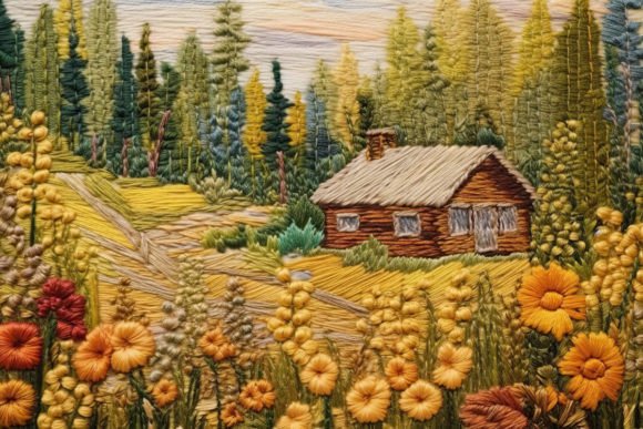 3D Wool Embroidery Cute Cottage