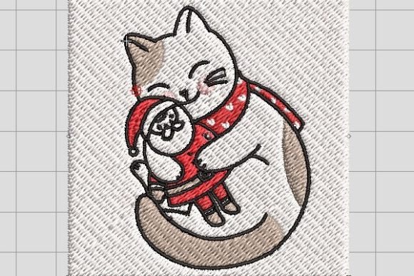 Cat Hugging Little Santa Embroidery File