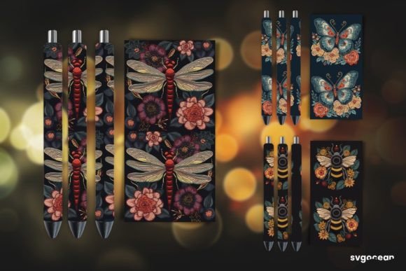 Embroidery Insects Pen Wraps Sublimation