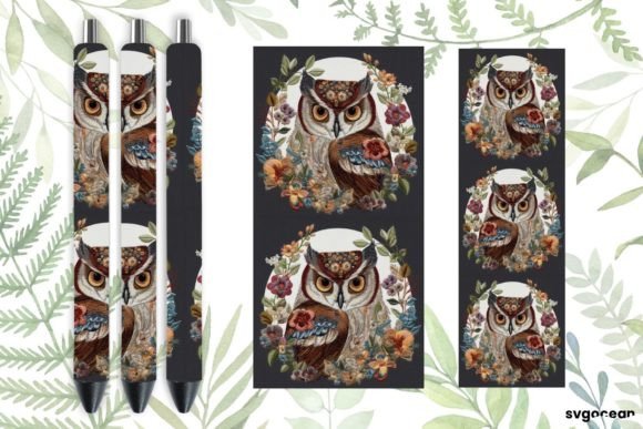 Embroidery Owl Pen Wraps Sublimation