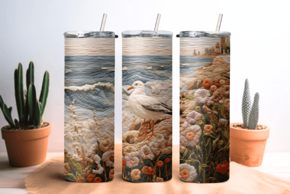 Embroidery Seaside Seagull Tumbler Wrap