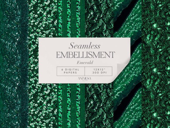 Emerald Embroidery Sequin Fabric Paper
