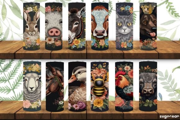 Farm Animals Tumbler Wrap Embroidery