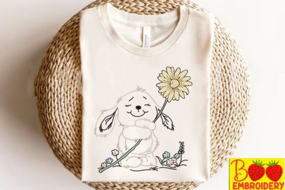 Happy Bunny and Flower Embroidery