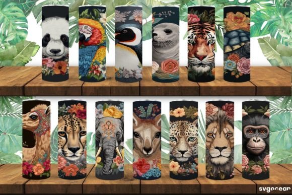 Zoo Embroidery Animals Tumbler Wrap